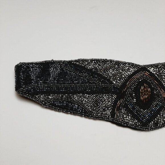 DEENA & OZZY Beaded Belt Intricate Design Seed Bead Boho Black Sz L - Picture 9 of 16
